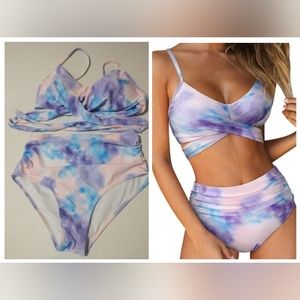 Women's Tie Dye Swimsuit Two Pieces High Waisted sz M